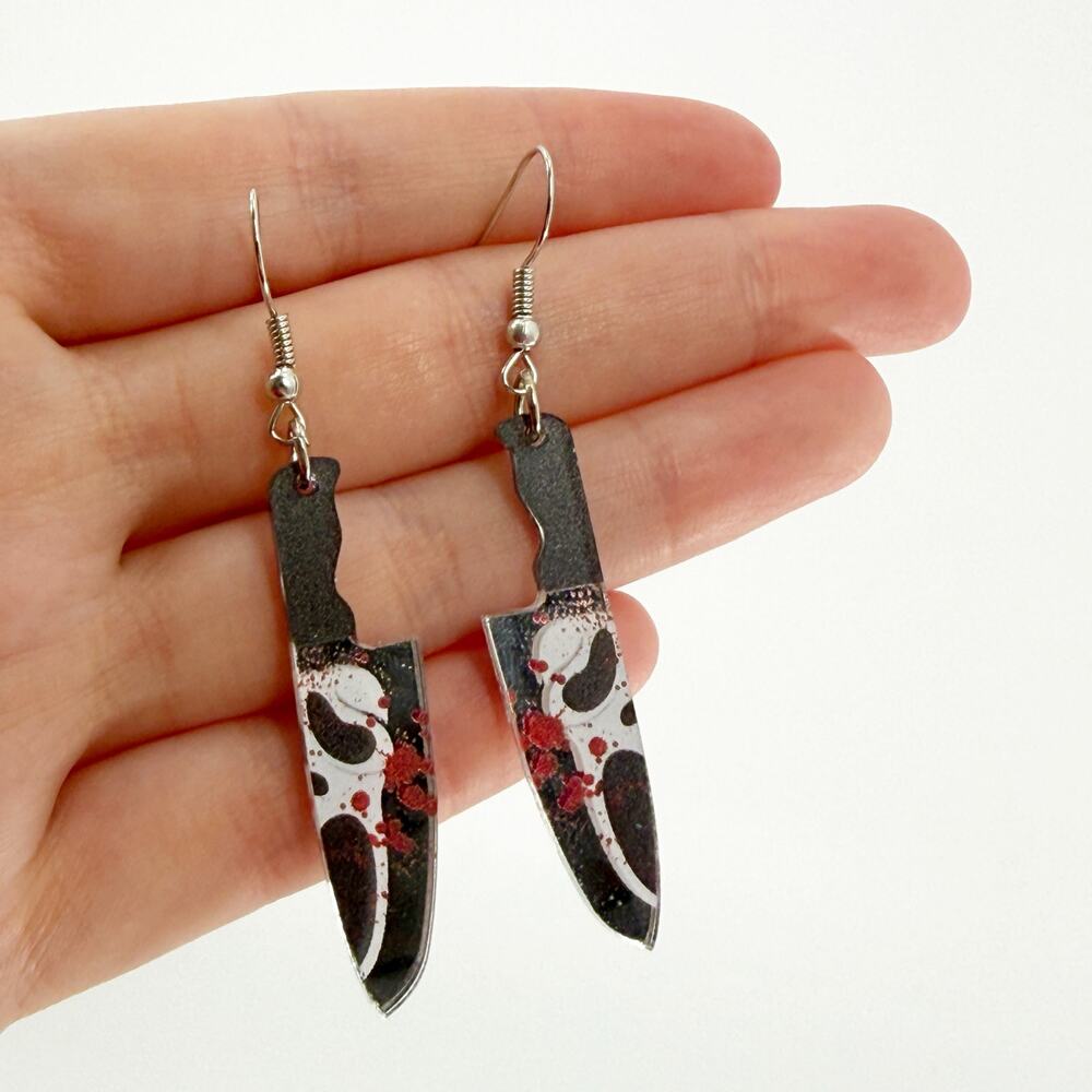 Ghostface Knife Horror Movie Dangle Earrings